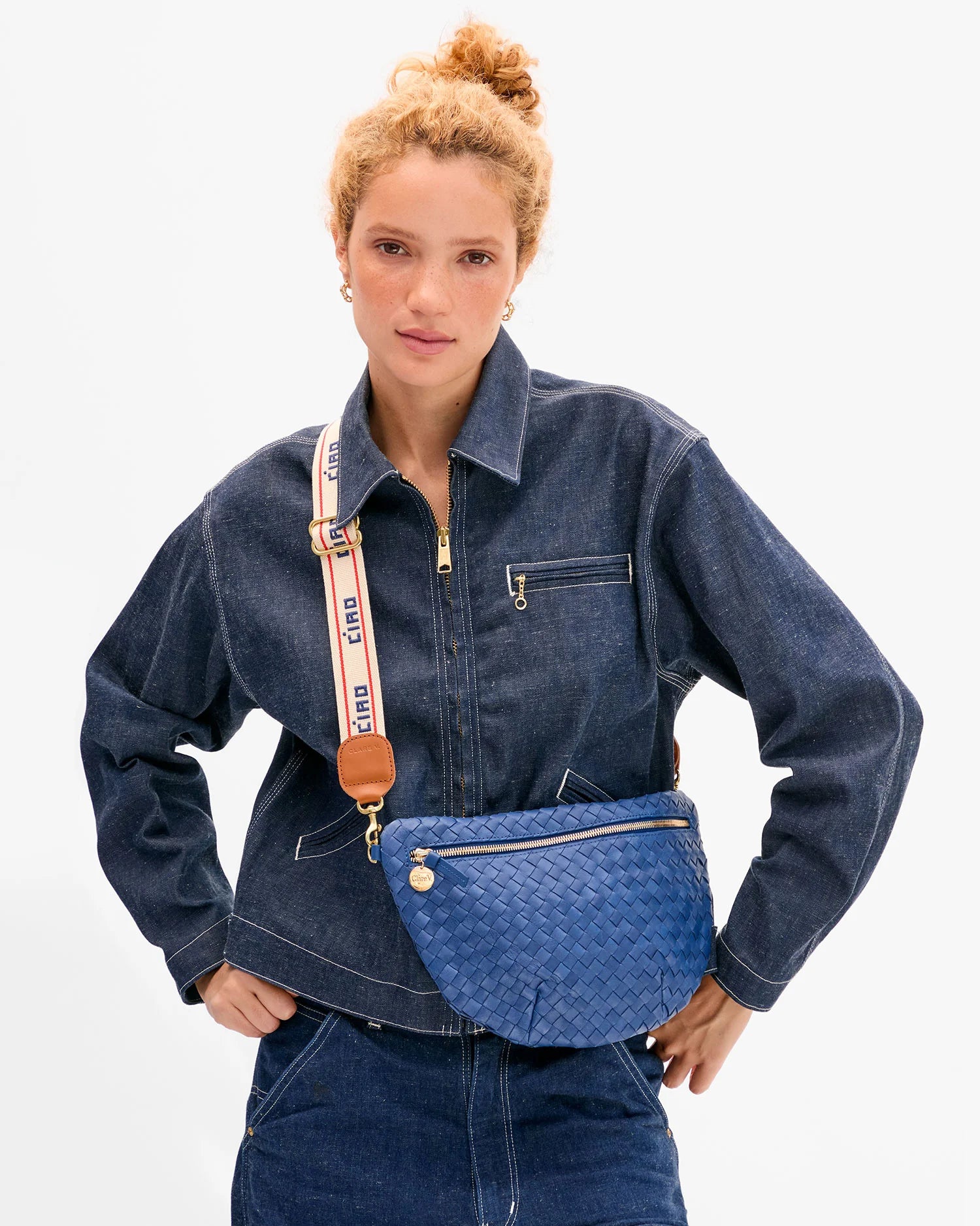 Clare V. Grande Fanny in French Blue Diagonal Woven at Baseline Social