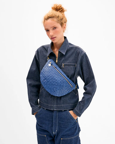 Clare V. Grande Fanny in French Blue Diagonal Woven at Baseline Social