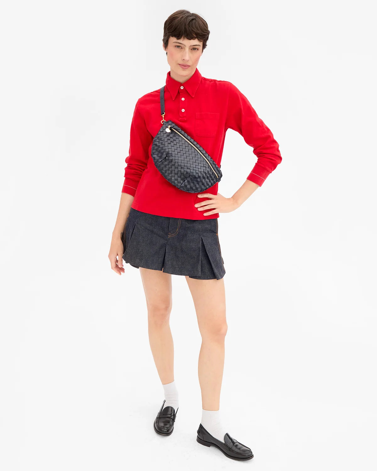 Clare V. Grande Fanny in Twilight Navy Diagonal Woven at Baseline Social