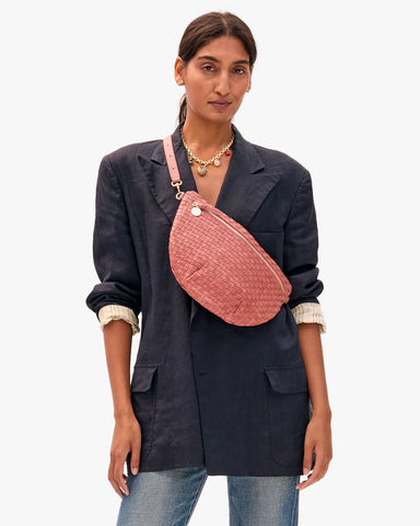 Clare V. Grande Fanny in Rose Clay Woven Checker at Baseline Social
