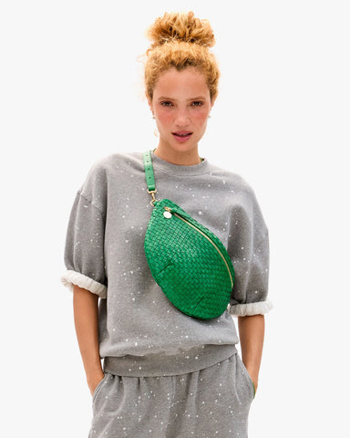 Clare V. Grande Fanny in Grass Woven Checker at Baseline Social