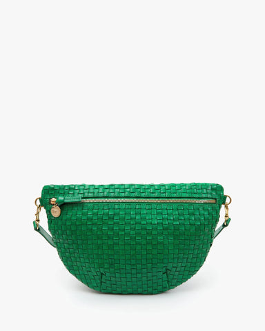 Clare V. Grande Fanny in Grass Woven Checker at Baseline Social