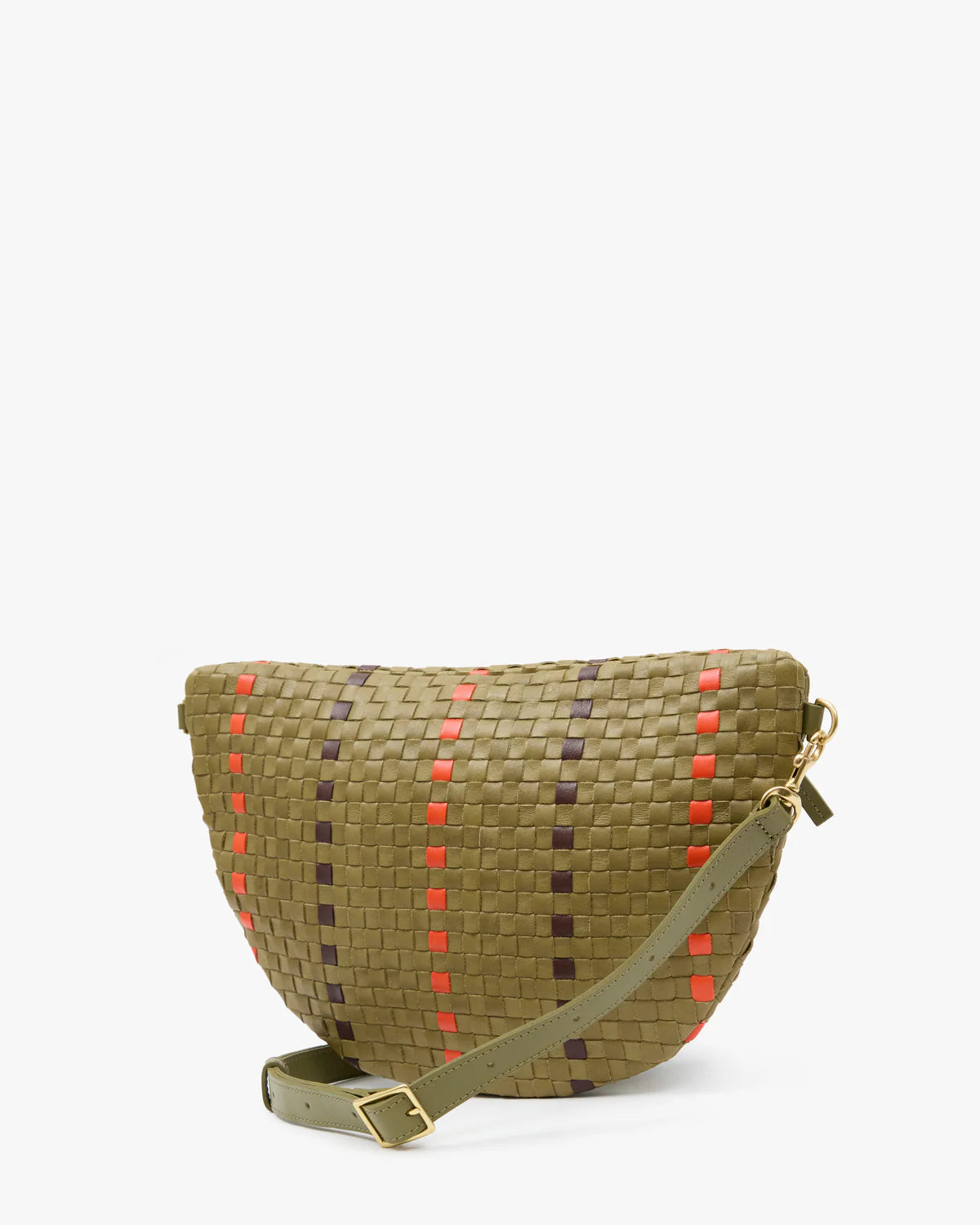 Clare V. Grande Fanny in Olive Multi Woven Checker w/ Stripes at Baseline Social