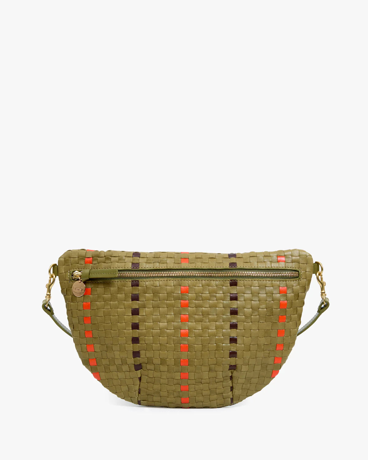 Clare V. Grande Fanny in Olive Multi Woven Checker w/ Stripes at Baseline Social