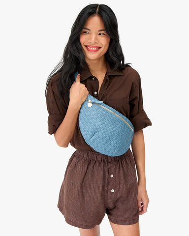 Clare V. Grande Fanny in Desert Blue Woven Zig-Zag at Baseline Social