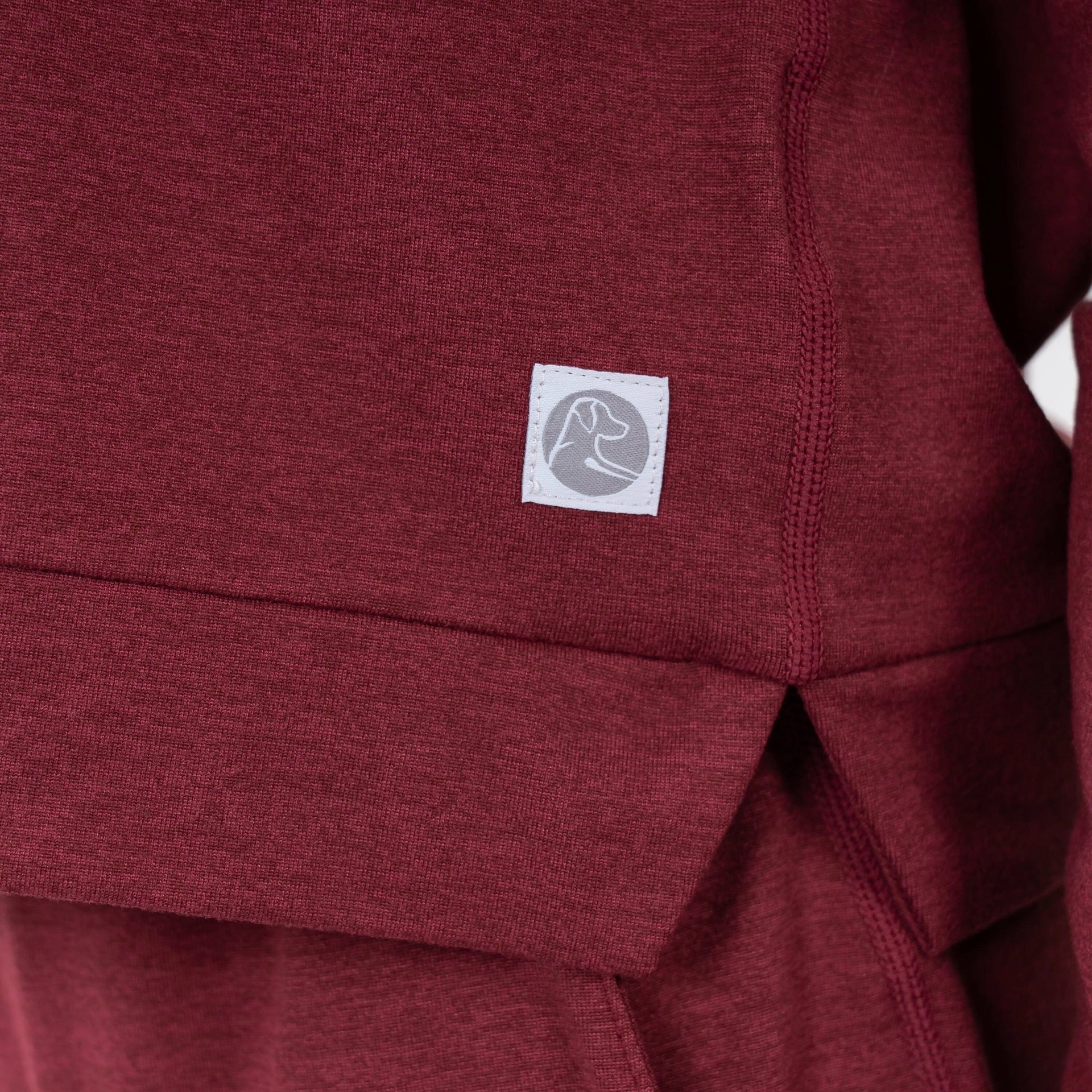 Rhoback Tempo Performance Hoodie in Red Card Red/Merlot Heather at Baseline Social