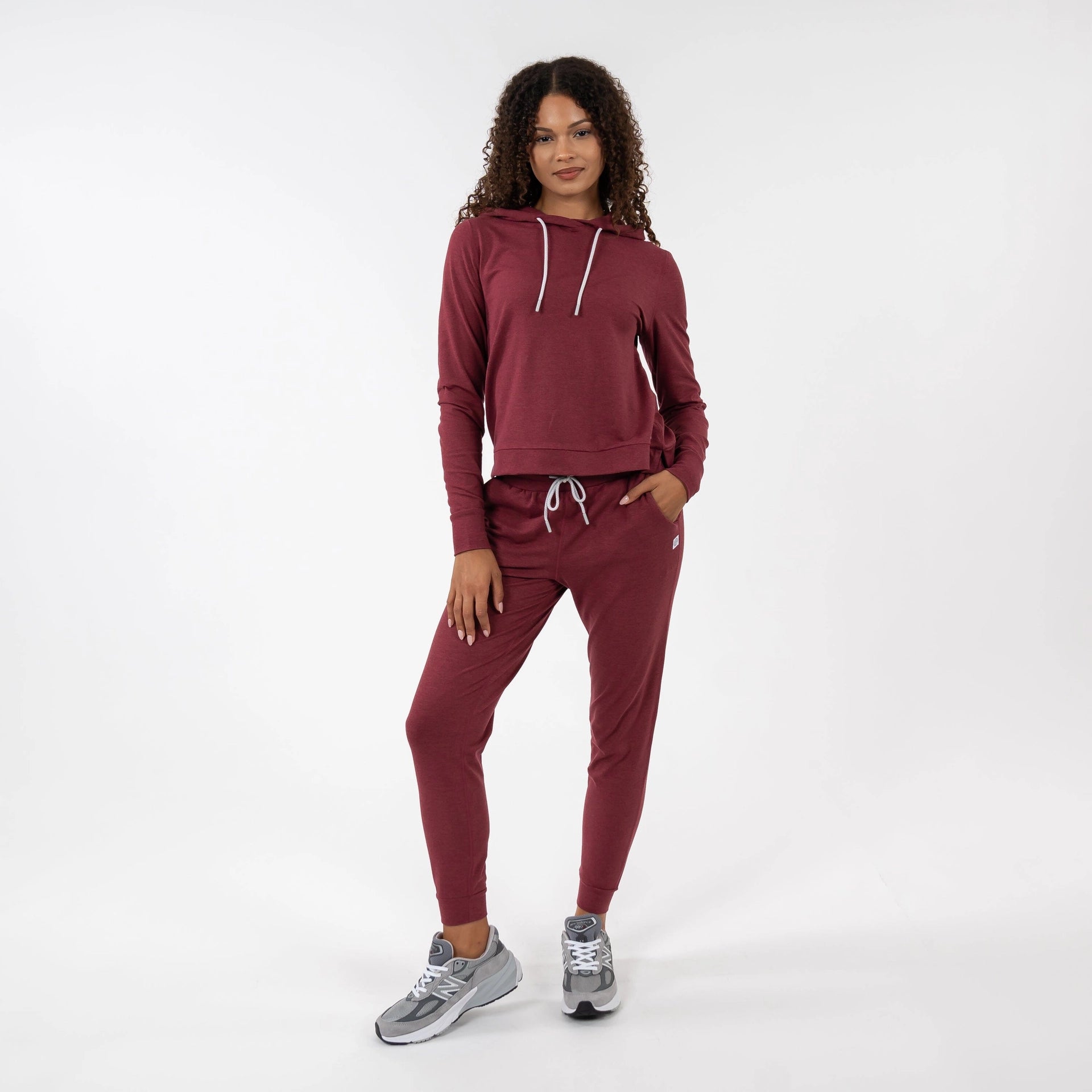 Rhoback Tempo Performance Hoodie in Red Card Red/Merlot Heather at Baseline Social