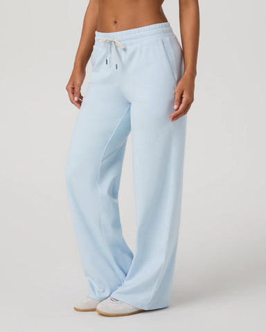 Vuori Halo Essential Wideleg Pant in Soft Sky Heather at Baseline Social