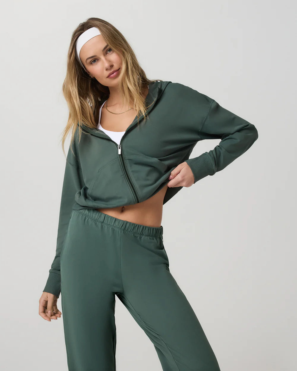 Vuori Halo Modern Full Zip Hoodie in Agate Green at Baseline Social