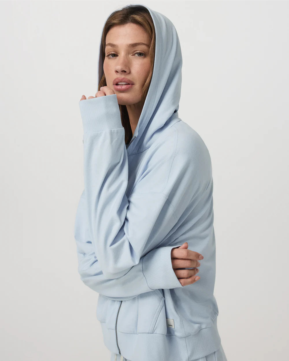 Vuori Halo Modern Full Zip Hoodie in Soft Sky Heather at Baseline Social