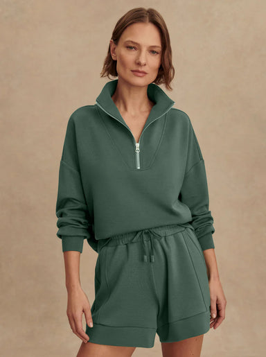 Varley Hawley Half Zip Sweat in Dark Forest at Baseline Social