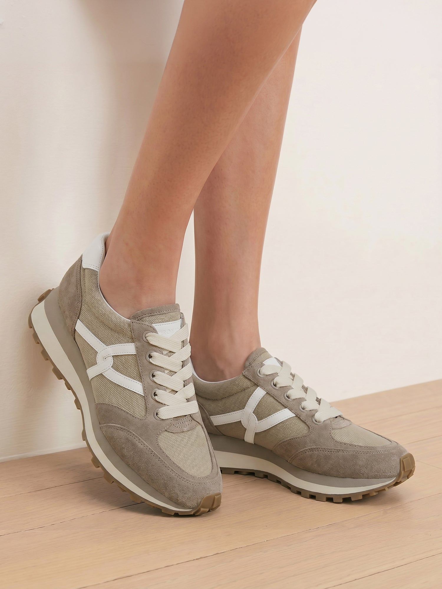 Veronica Beard Valentina Sneaker in Cobblestone, side view