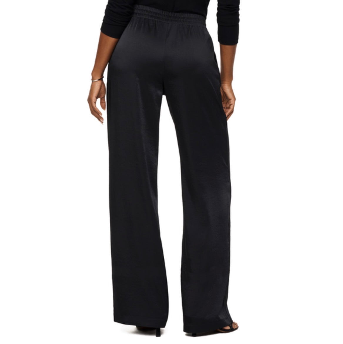 Satin Wide Leg Pant in Very Black - Baseline Social
