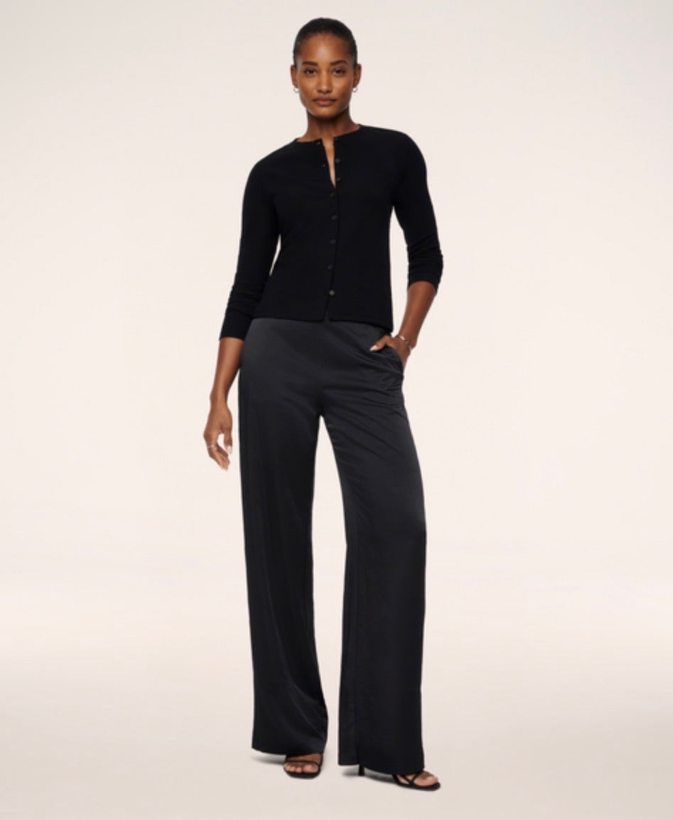 Satin Wide Leg Pant in Very Black - Baseline Social