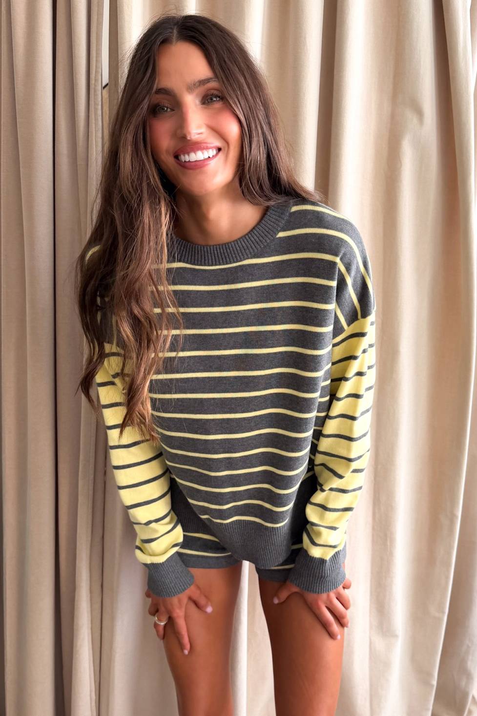 Callie Sweater in Butter Gray Stripe
