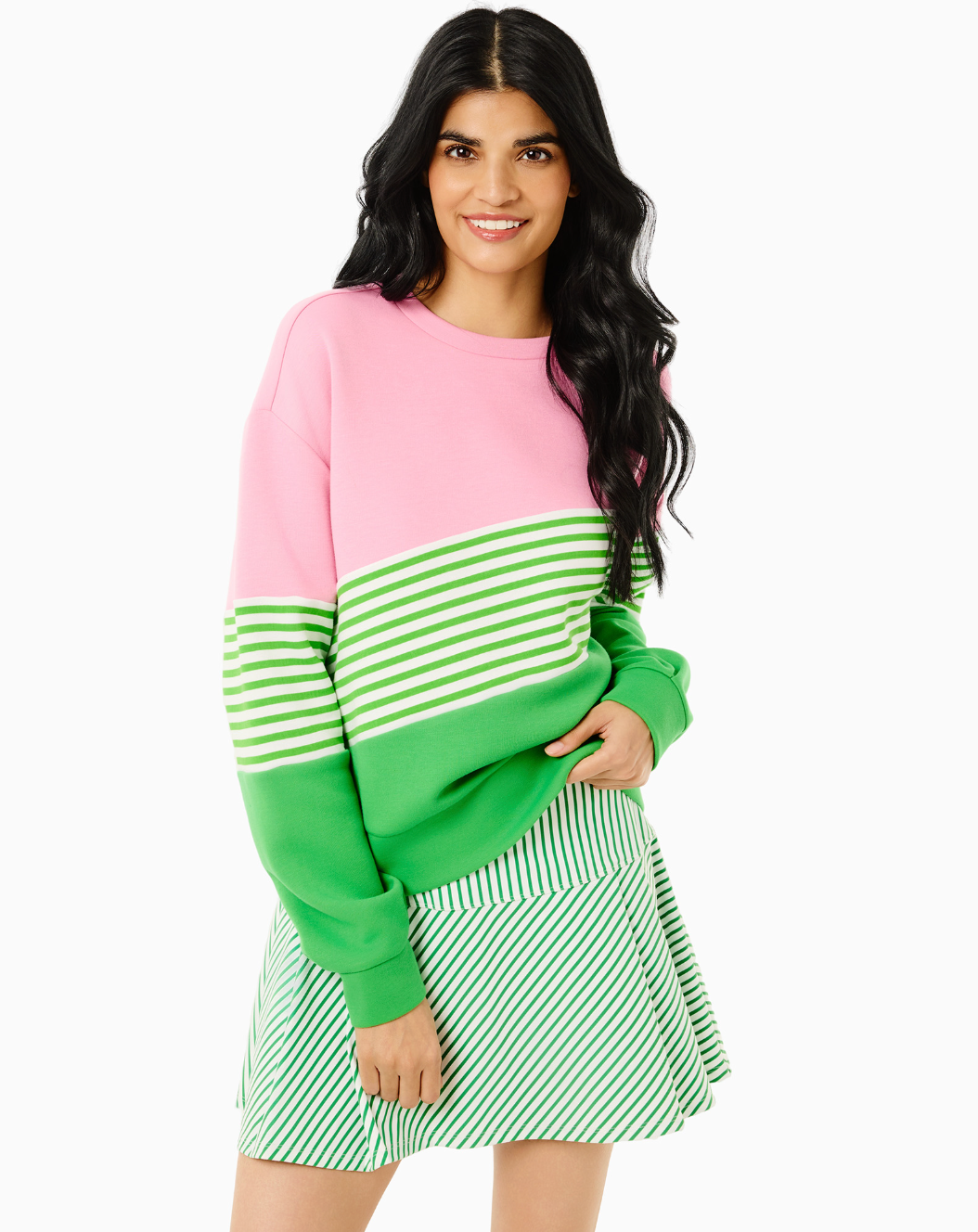 Addison Bay JV Crewneck in Bubblegum/Key Lime at Baseline Social