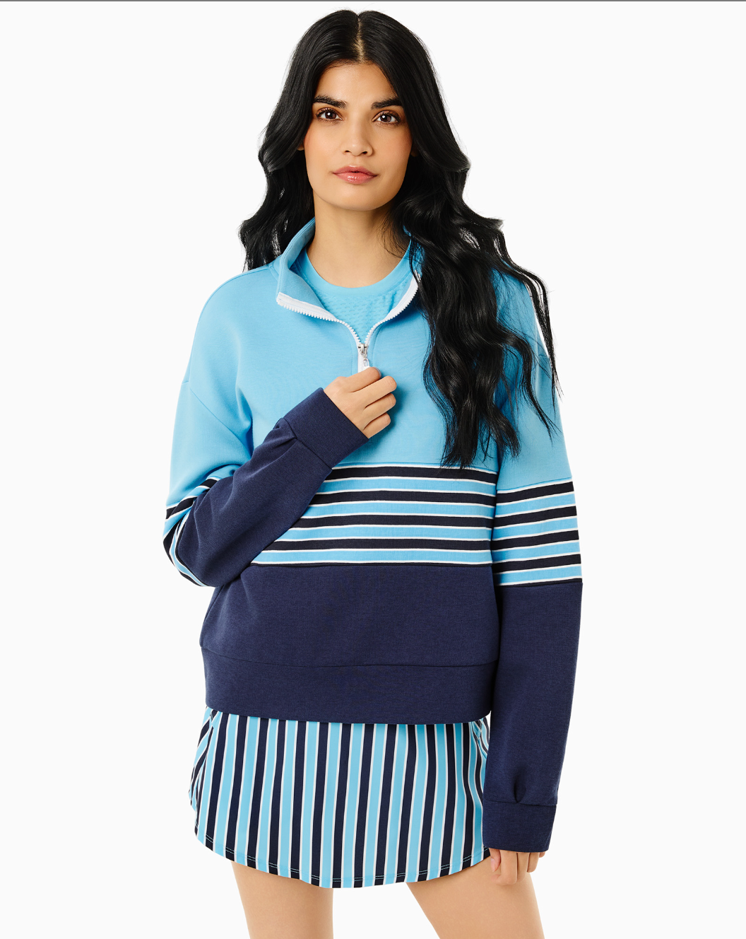 Addison Bay JV Quarter Zip in Vintage Blue/Ivy/Cabana Stripe at Baseline Social