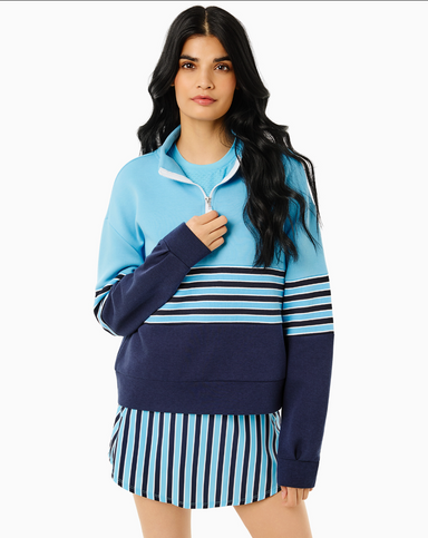 Addison Bay JV Quarter Zip in Vintage Blue/Ivy/Cabana Stripe at Baseline Social