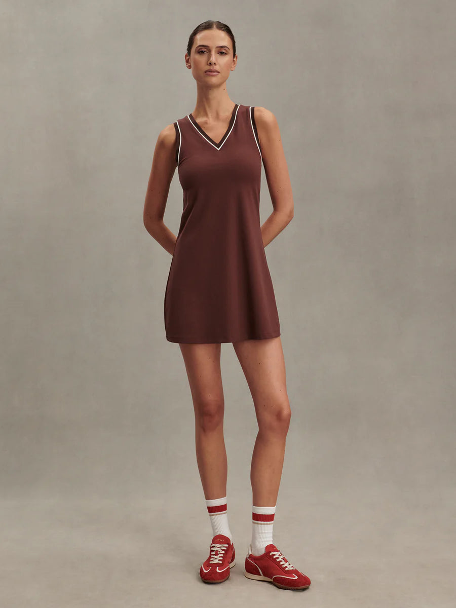 Kalani V-Neck Dress 31" in Brown Stone