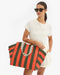 Clare V. La Côte Tote in Army/Bright Poppy Canvas Stripe at Baseline Social
