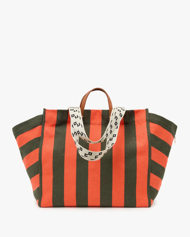 Clare V. La Côte Tote in Army/Bright Poppy Canvas Stripe at Baseline Social