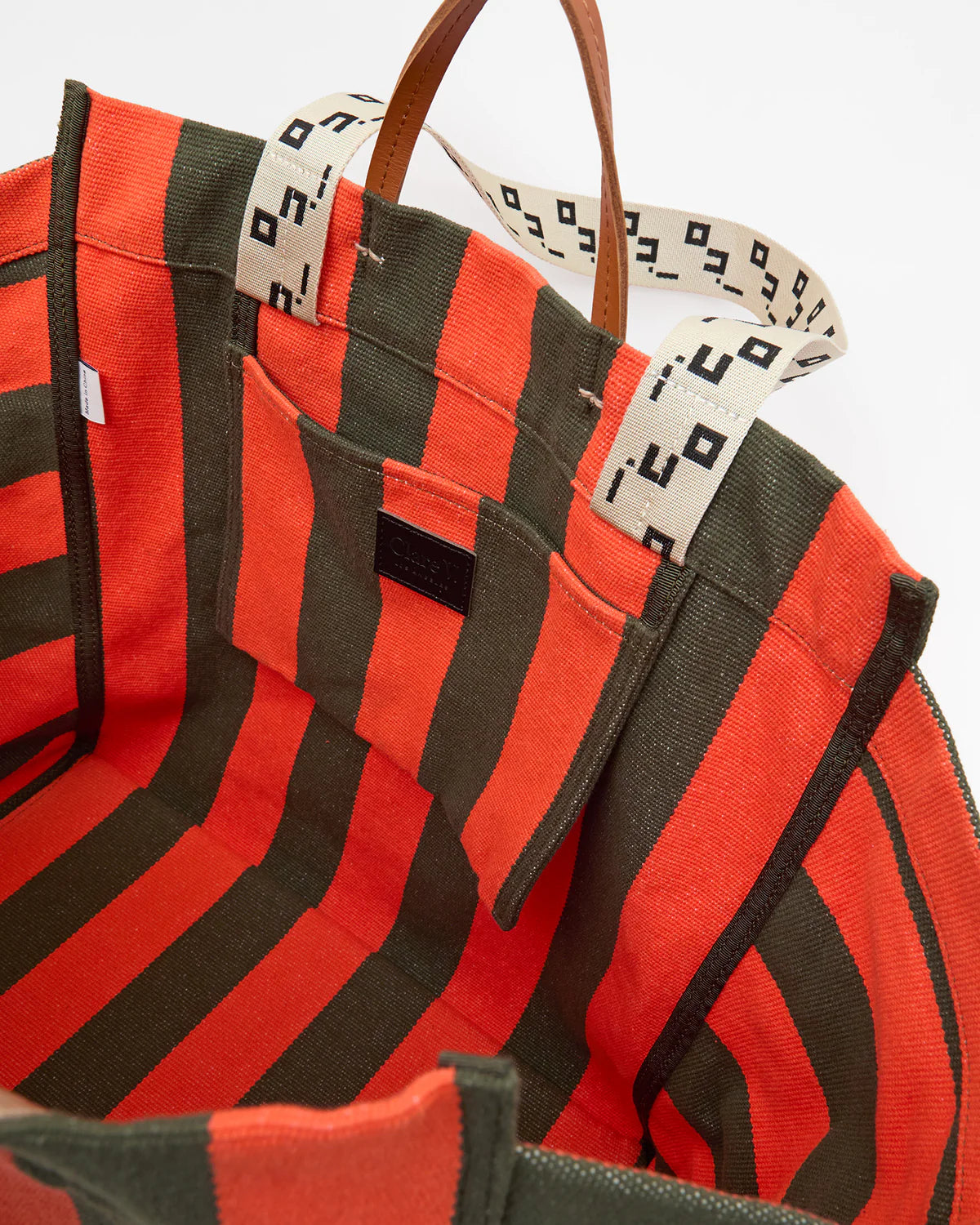 Clare V. La Côte Tote in Army/Bright Poppy Canvas Stripe at Baseline Social