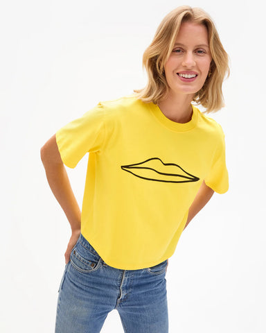 Clare V. Le Carré Tee in Bright Yellow Surrealisme Lips at Baseline Social