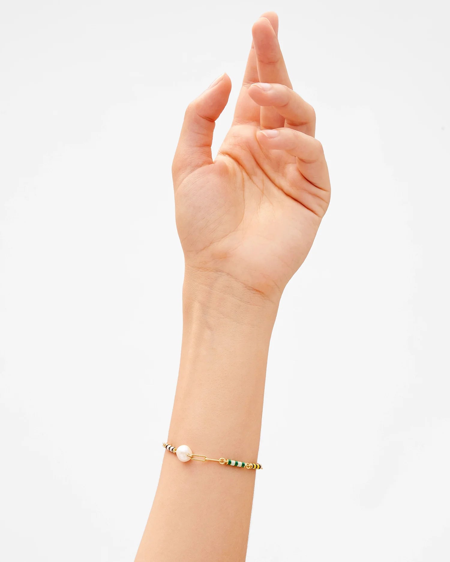 Clare V. Le Stripe Pearl Bracelet in Multi Color at Baseline Social