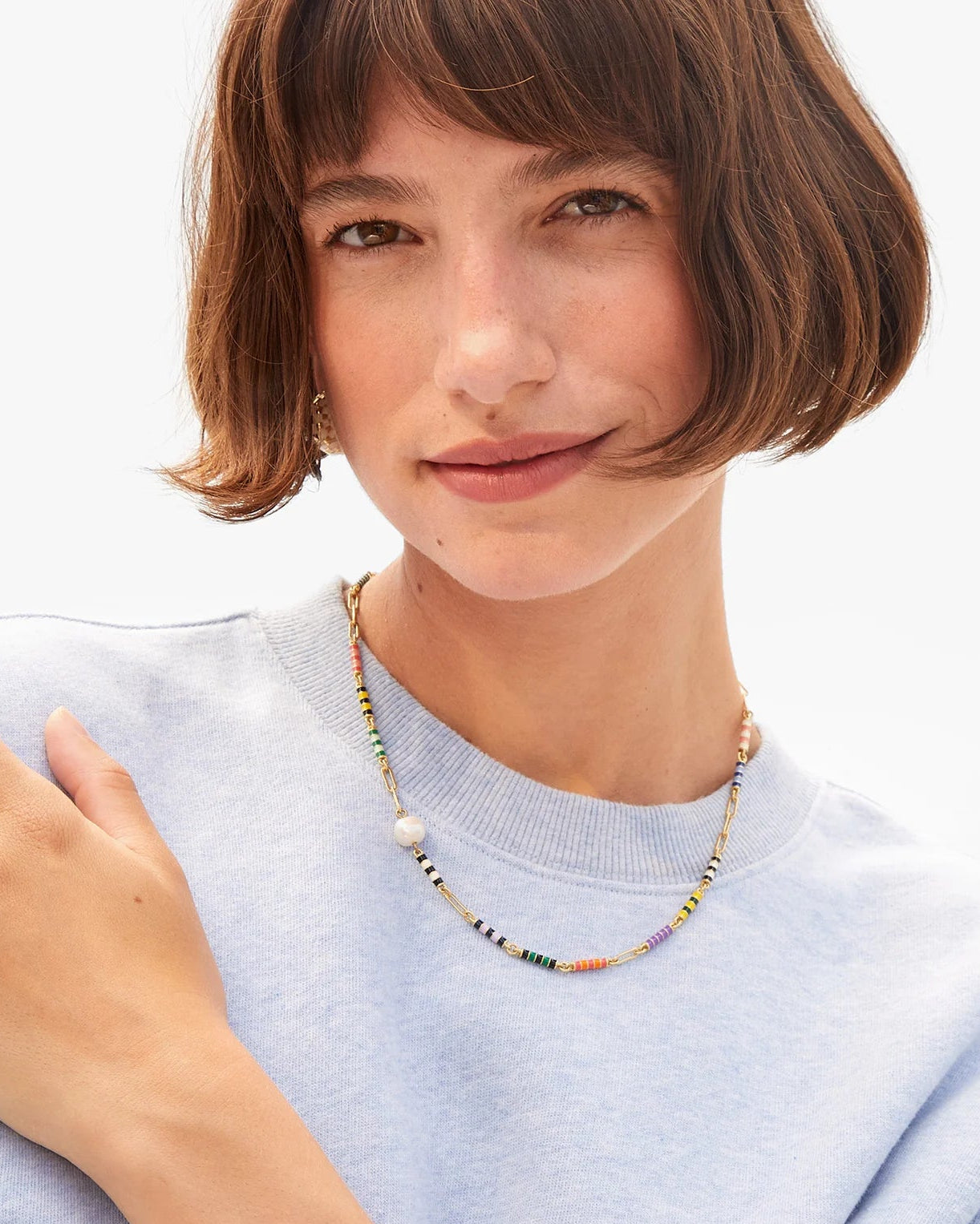 Le Stripe Pearl Necklace in Multi Color