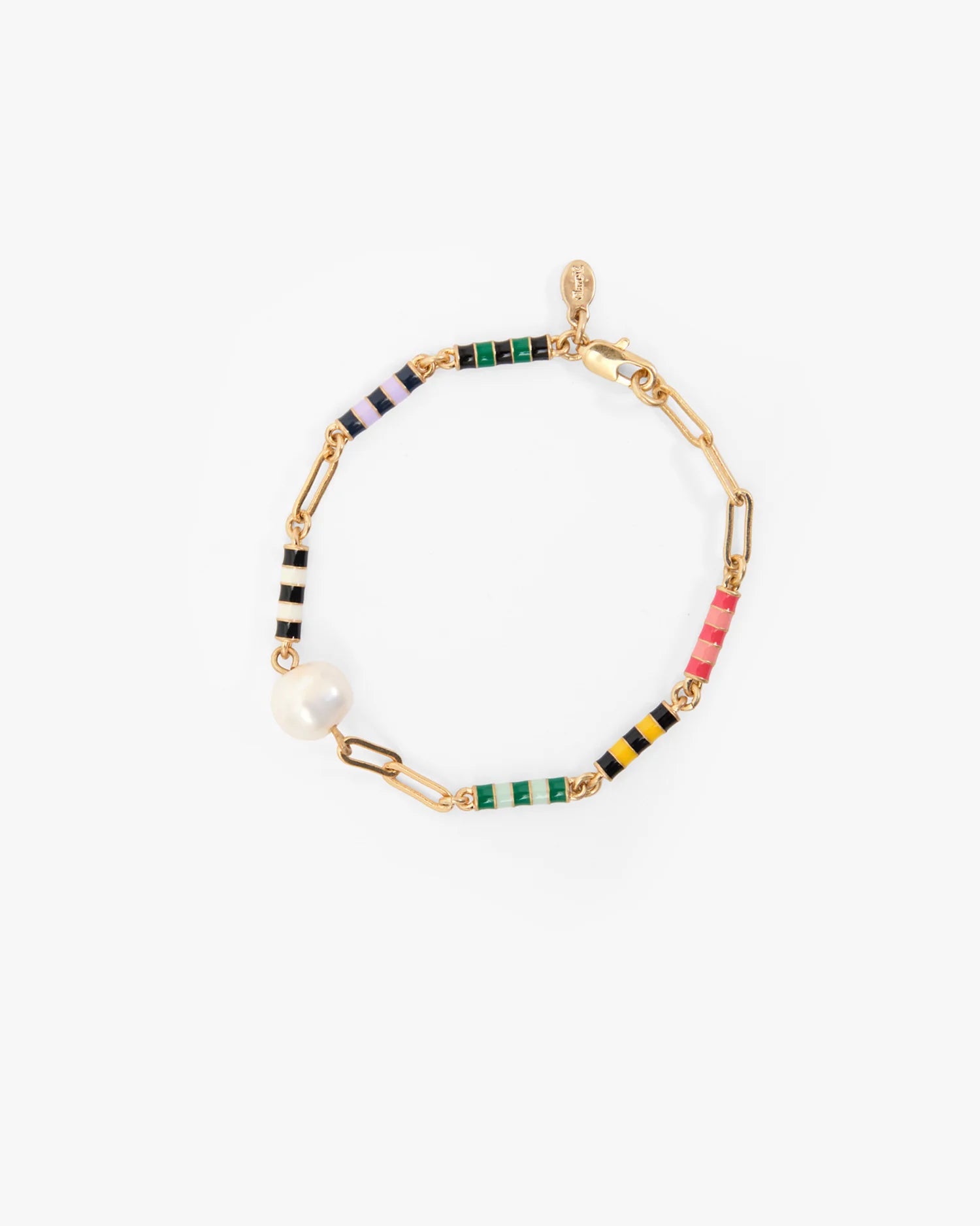 Clare V. Le Stripe Pearl Bracelet in Multi Color at Baseline Social
