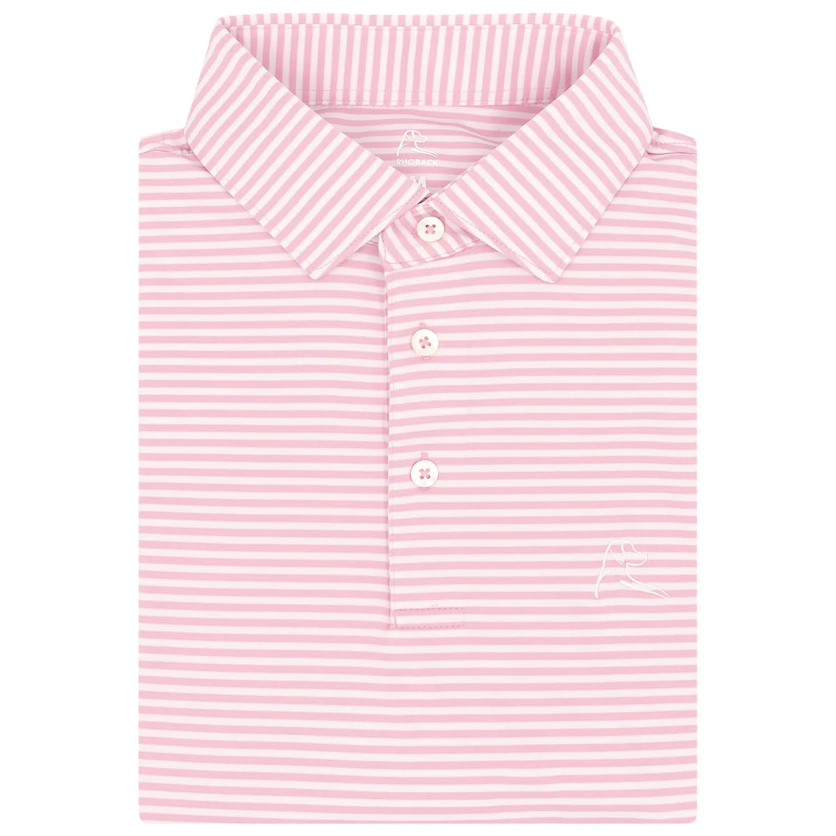 Rhoback Birdie Stripe Performance Polo in Lotus Pink/White at Baseline Social