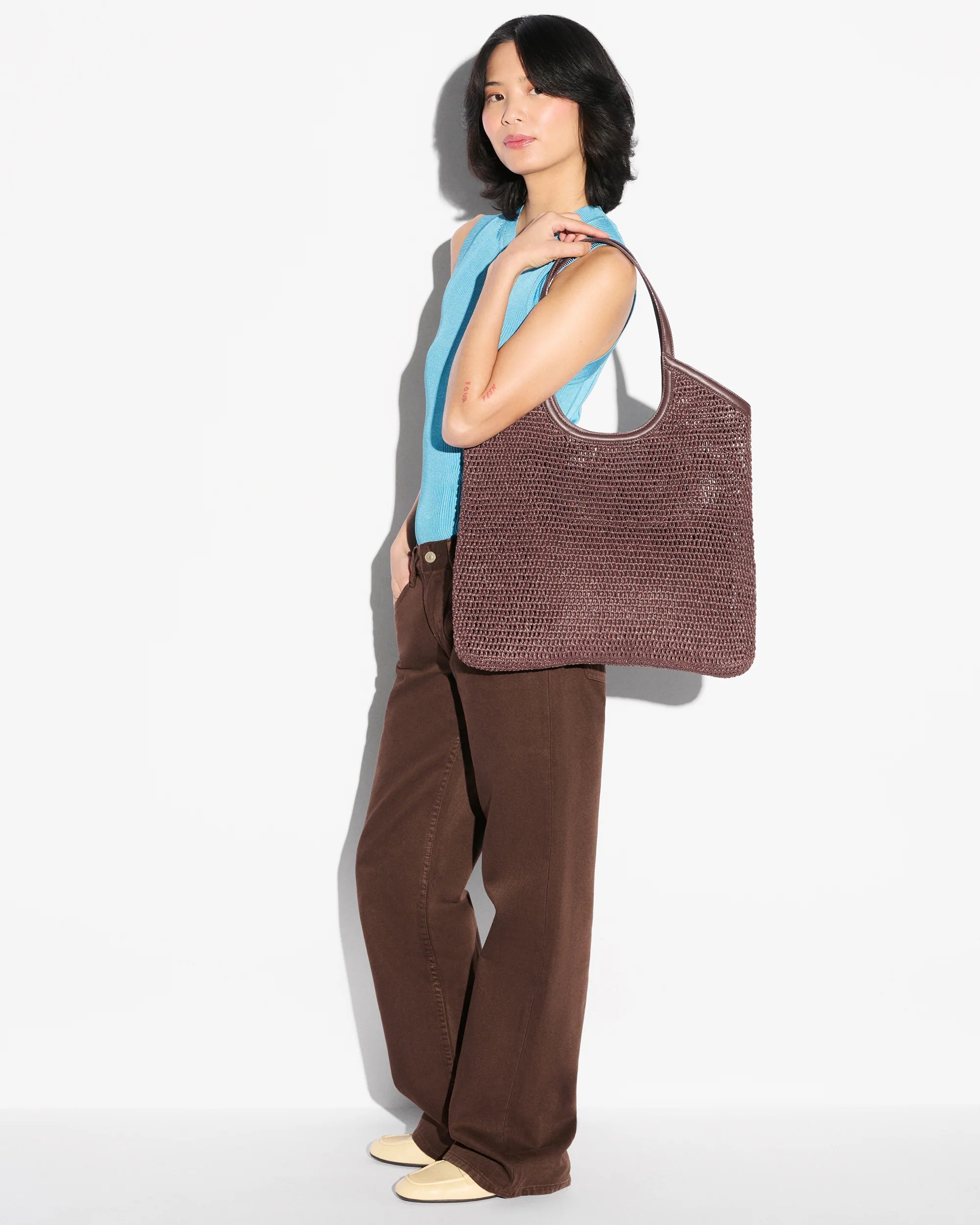 MZ Wallace Large Crochet Georgica Tote in Brown at Baseline Social