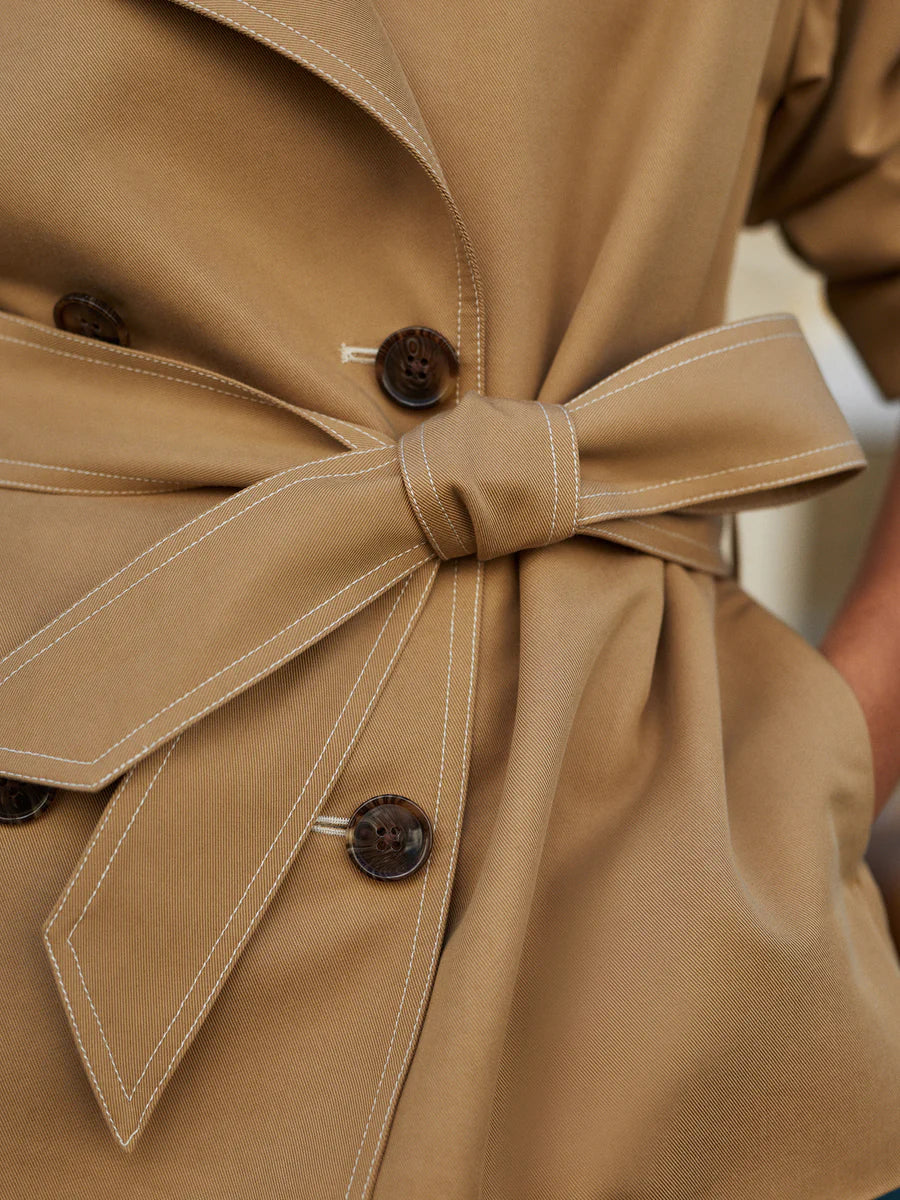 Varley Maddox Short Trench in Light Tan at Baseline Social