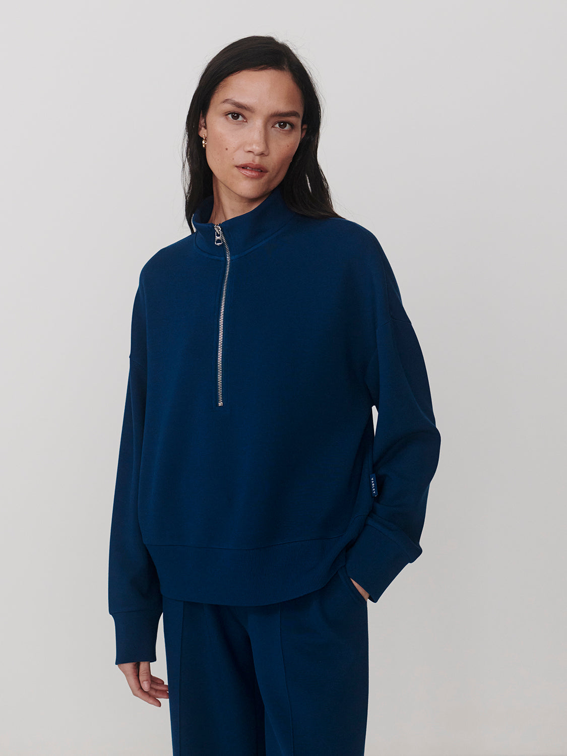 Varley Mavis Mock Neck Sweat in Sea Blue at Baseline Social