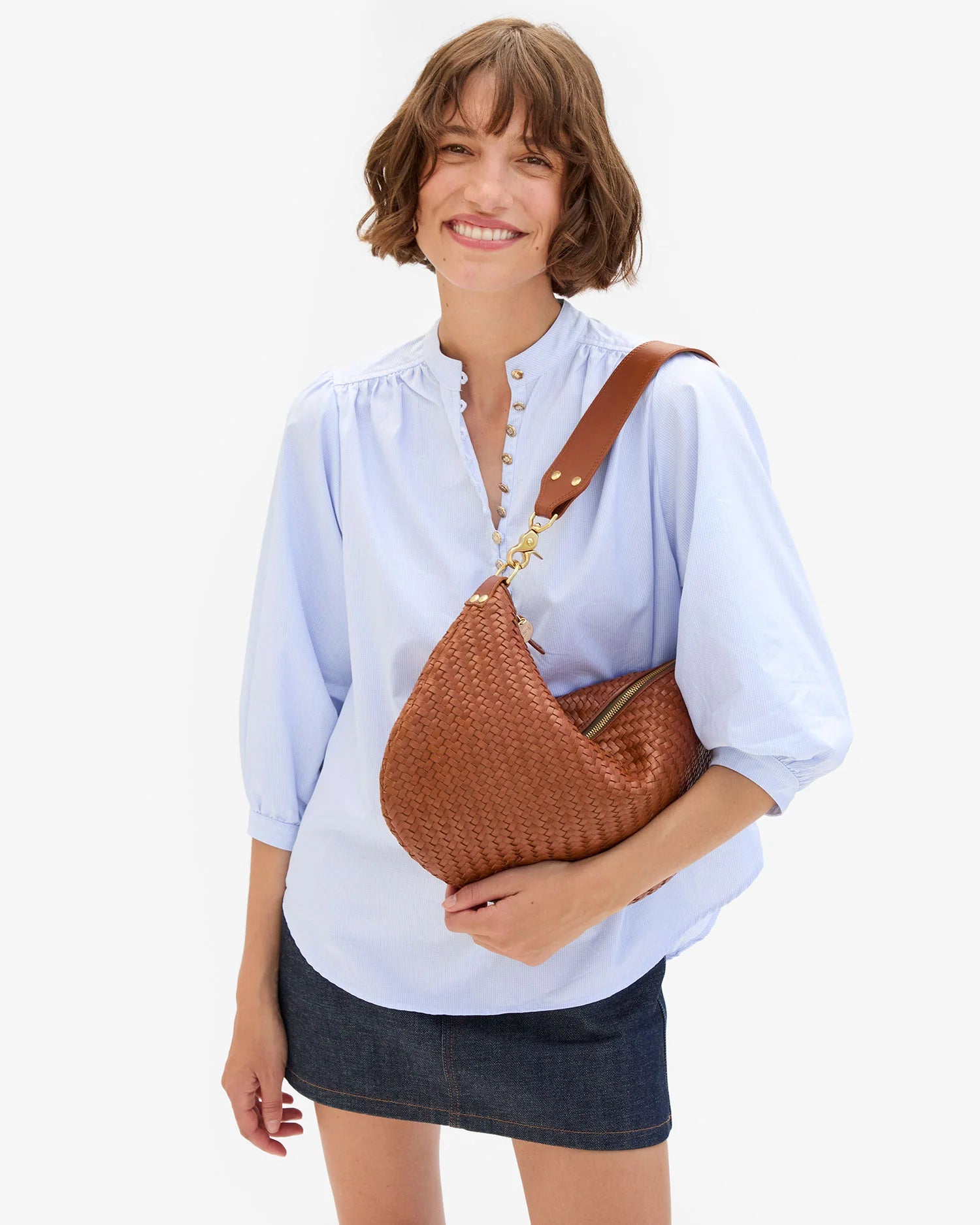 Clare V. Moyen Messenger in Hazelnut Woven Zig-Zag at Baseline Social