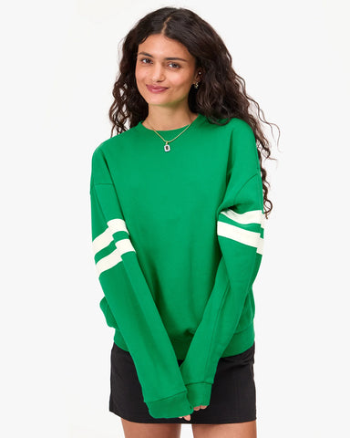 Clare V. Oversized Varsity Sweatshirt in Green at Baseline Social