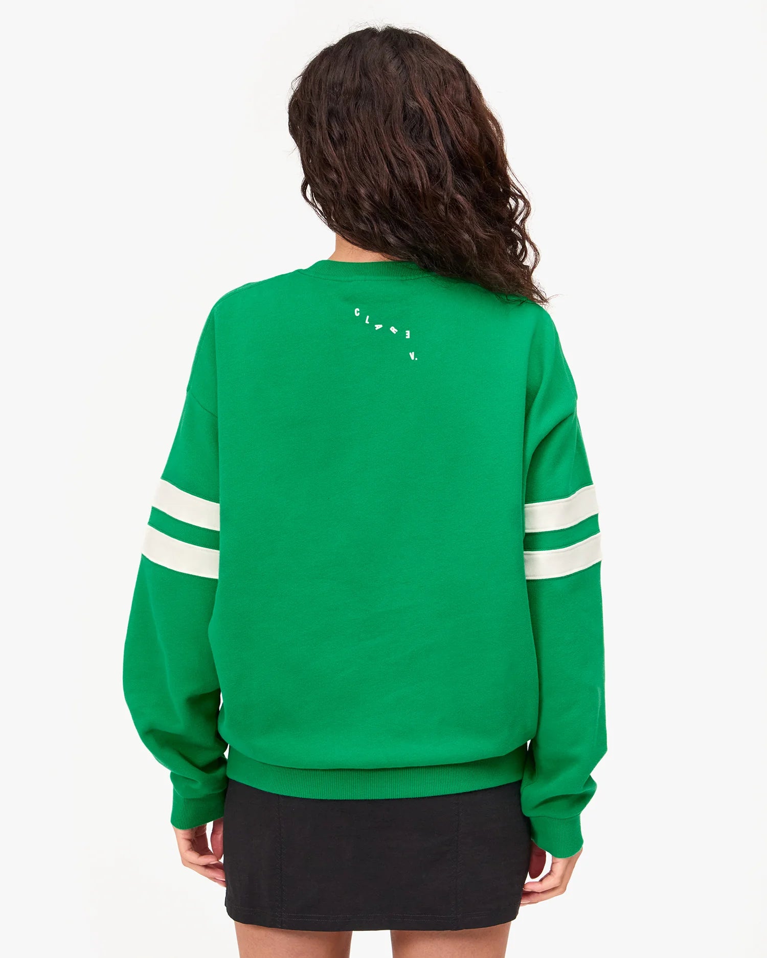 Clare V. Oversized Varsity Sweatshirt in Green at Baseline Social