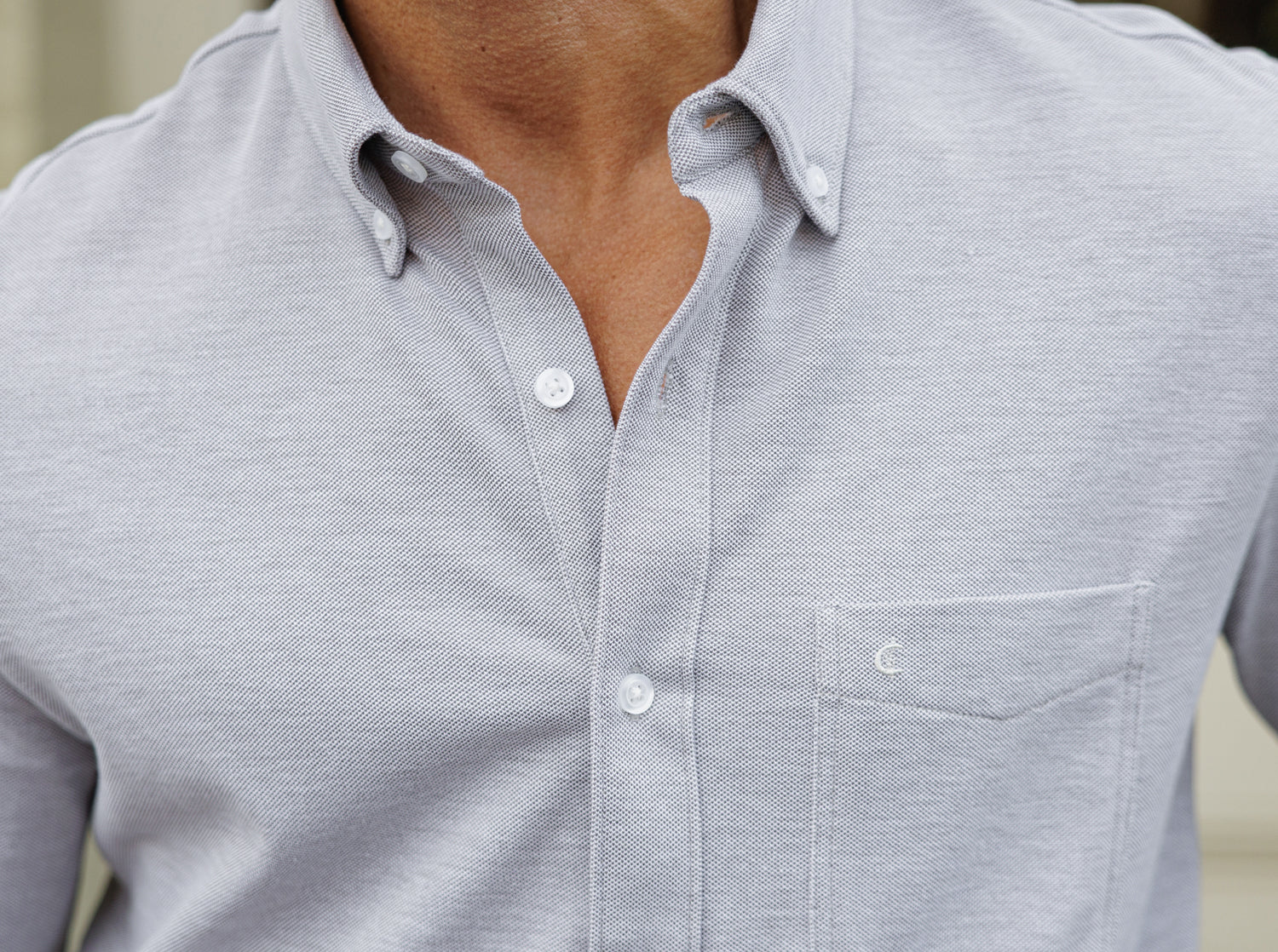 Criquet Oxford Knit Button Down in Light Gray at Baseline Social