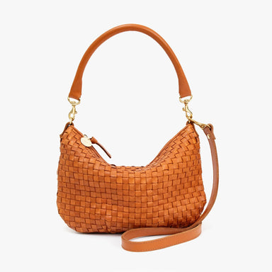 Clare V. Petite Moyen Messenger in Natural Woven Checker