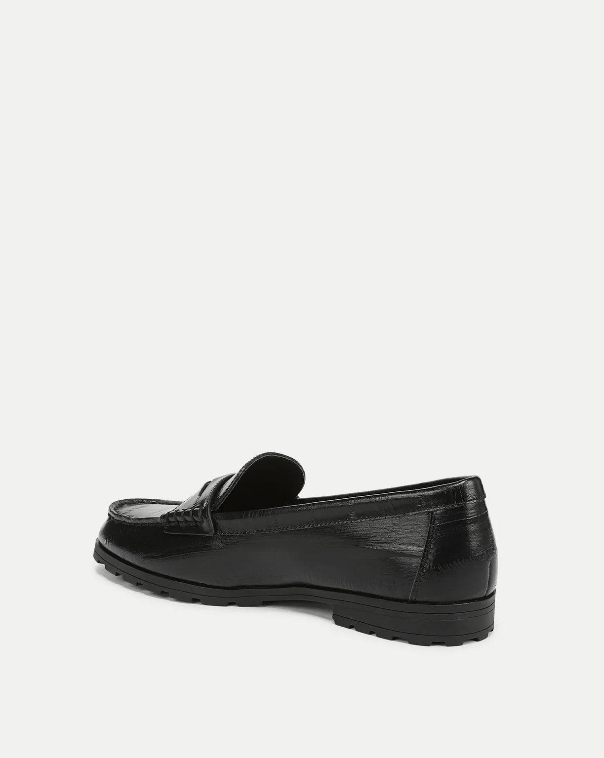Penny Lug-Sole Loafer in Black Leather Crest