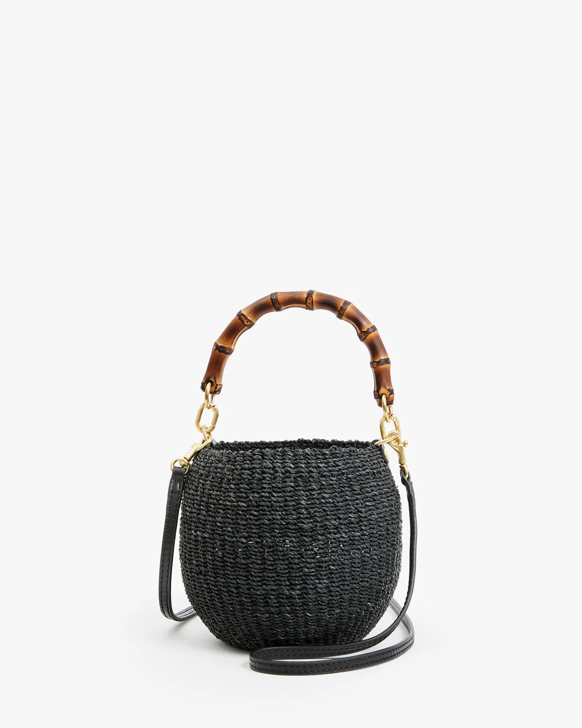 Clare V. Petit Pot de Miel w/ Bamboo Handle in Black at Baseline Social