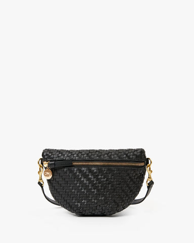 Clare V. Petite Fanny in Black Woven Zig-Zag at Baseline Social