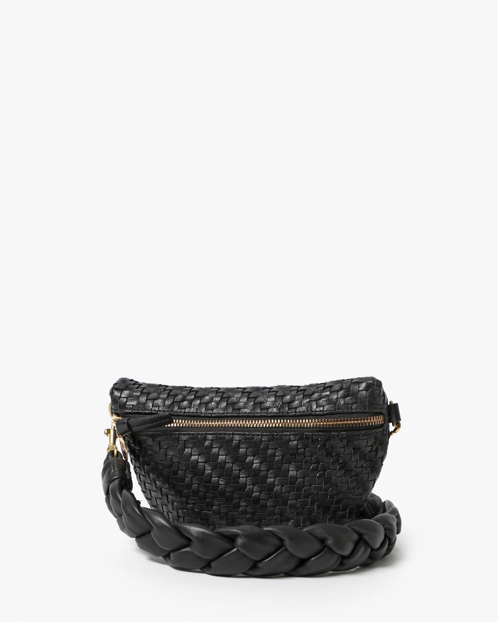 Clare V. Petite Fanny in Black Woven Zig-Zag at Baseline Social