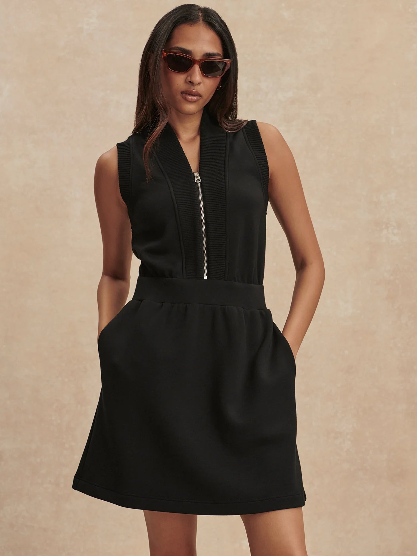 Varley Polyanna Half-Zip Dress in Black at Baseline Social