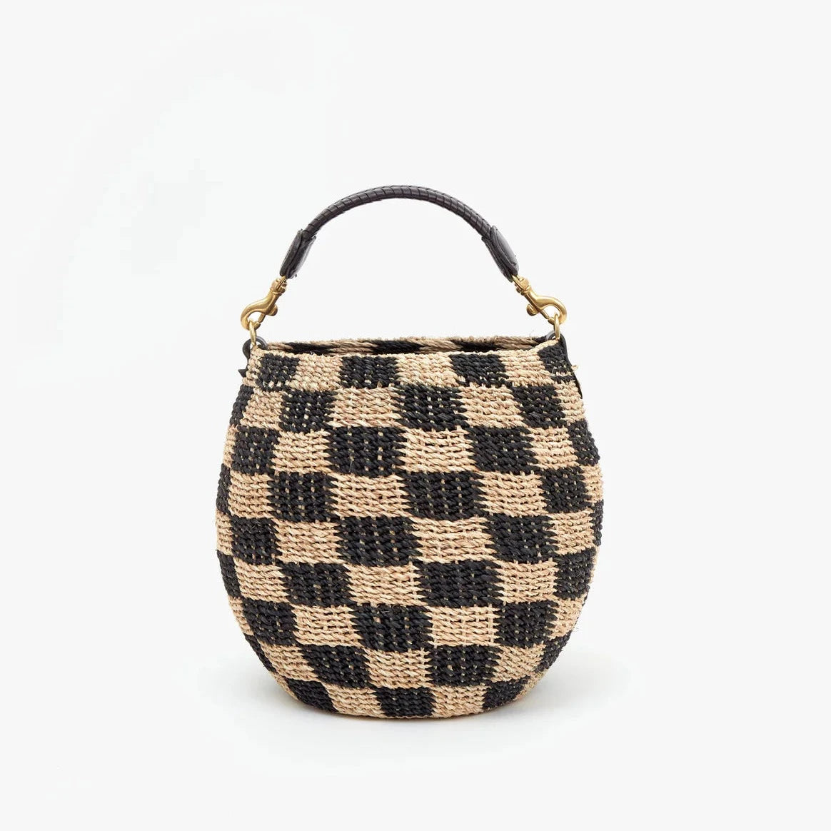 Clare V. Pot de Miel in Black & Natural Checker