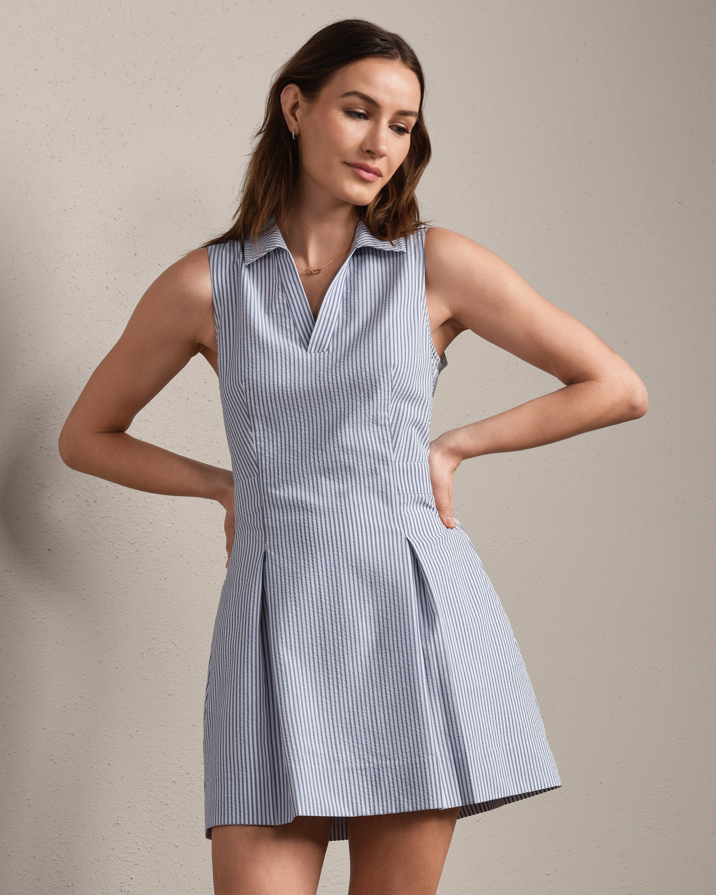 Saltair Dress in Washed Navy Stripe - Baseline Social