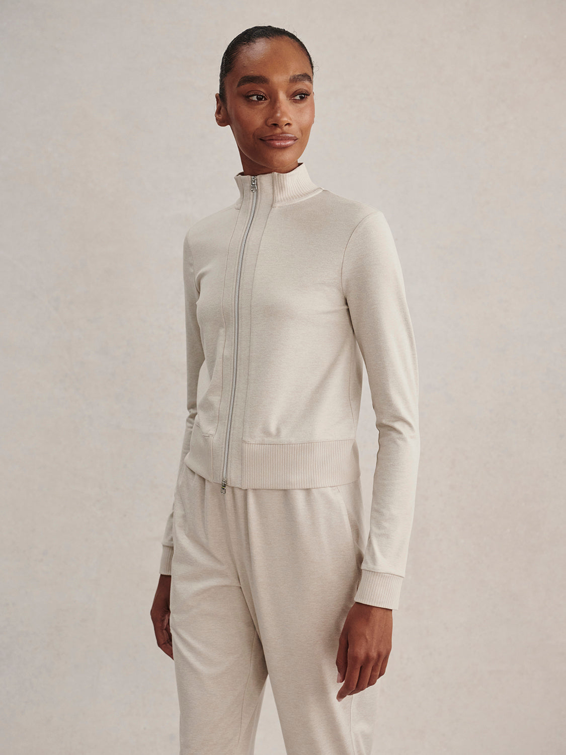 Varley Rufus Cropped Zip Through in Pebble Marl at Baseline Social