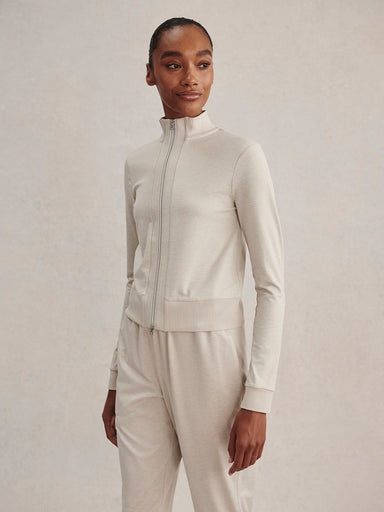 Varley Rufus Cropped Zip Through in Pebble Marl at Baseline Social