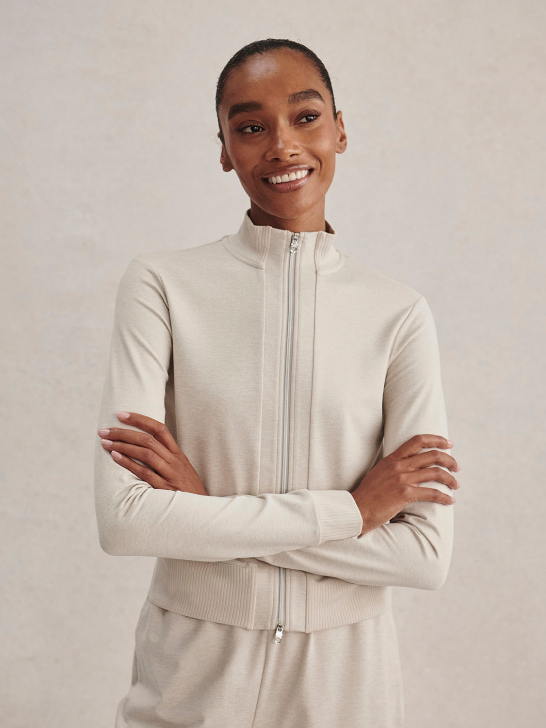 Varley Rufus Cropped Zip Through in Pebble Marl at Baseline Social
