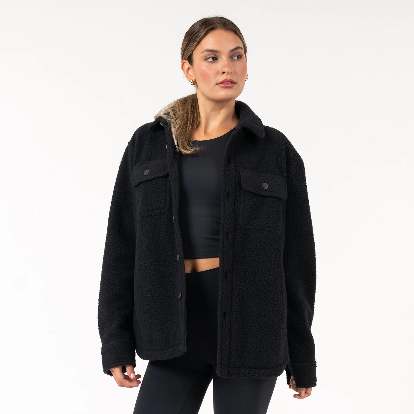 Summit Fleece Shirt Jacket in Midnight Black